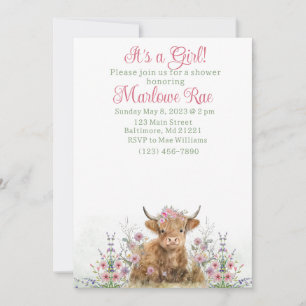 Invitation au baby shower de vache Girl Highland