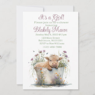 Invitation au baby shower de vache Girl Highland