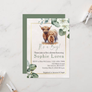 Invitation au baby shower de vache Highland à fleu