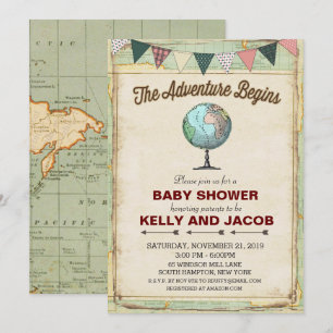 Invitation au Baby shower de voyage vintage Globe