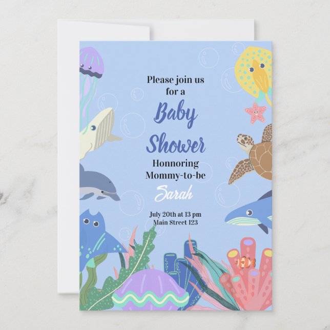Invitation Au Baby shower D'Eau (Devant)