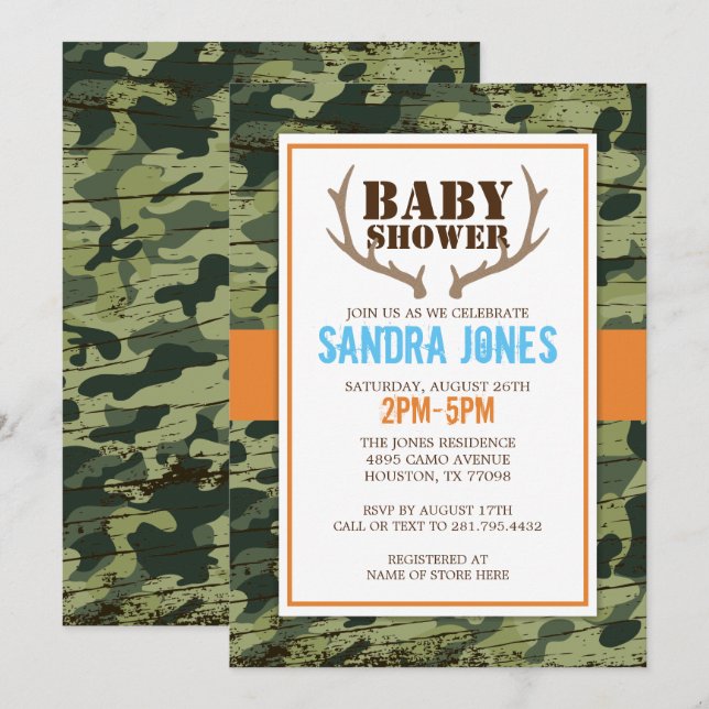 Invitation au Baby shower Deer Antlers (Devant / Derrière)