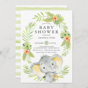 Invitation au Baby shower d'éléphant neutre