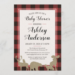 Invitation au Baby shower des animaux de forêt en 