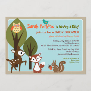Invitation au Baby shower des animaux des bois
