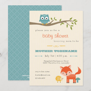 Invitation au Baby shower des animaux des bois - h