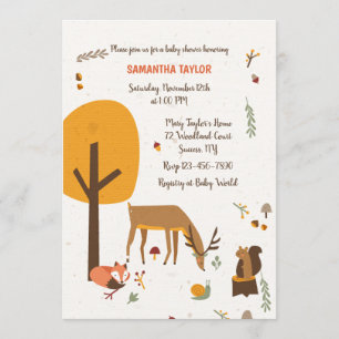 Invitation au Baby shower des animaux forestiers