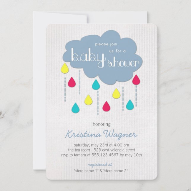 Invitation au Baby shower des arroseurs colorés (Devant)
