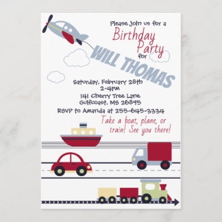 Invitation au Baby shower des avions, des trains e
