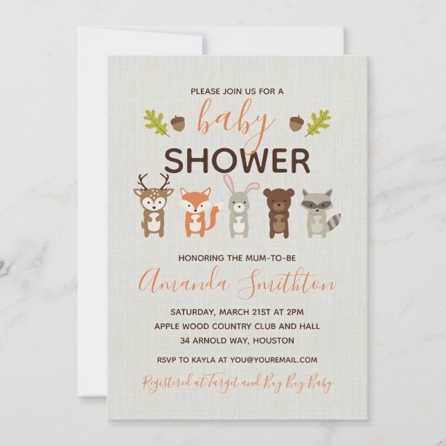 Invitation au Baby shower des bois (Devant)
