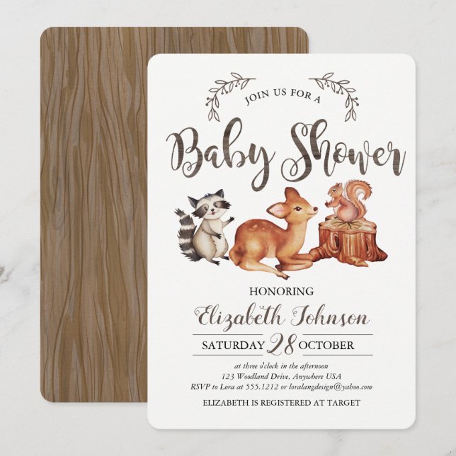 Invitation au Baby shower des bois (Devant / Derrière)