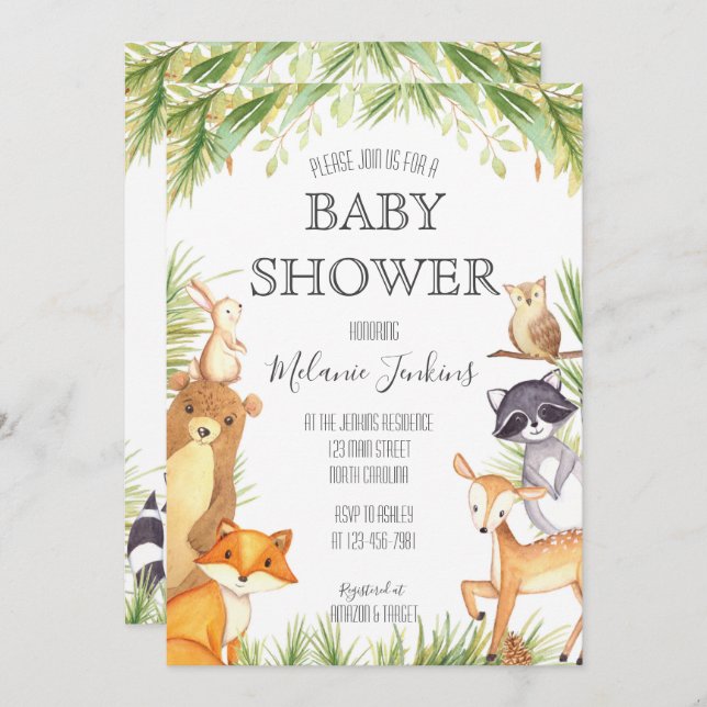 Invitation au Baby shower des bois (Devant / Derrière)