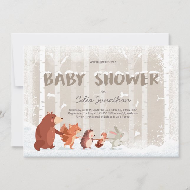 Invitation au Baby shower des bois Flammes de neig (Devant)