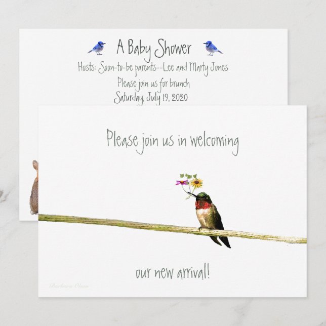 Invitation au Baby shower des colibris : sans dist (Devant / Derrière)