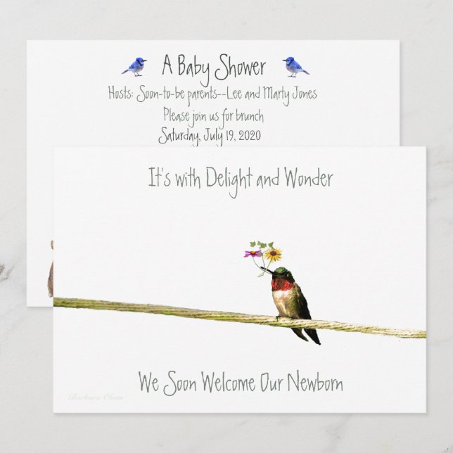 Invitation au Baby shower des colibris : sans dist (Devant / Derrière)
