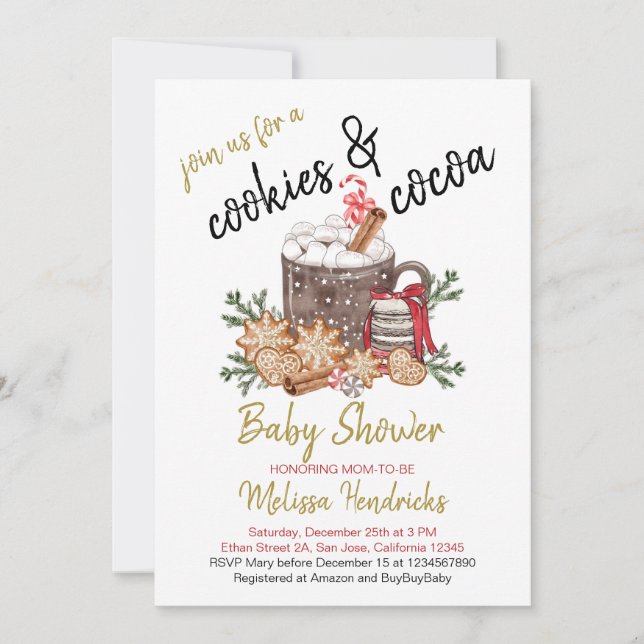 Invitation au Baby shower des cookies et du cacao (Devant)