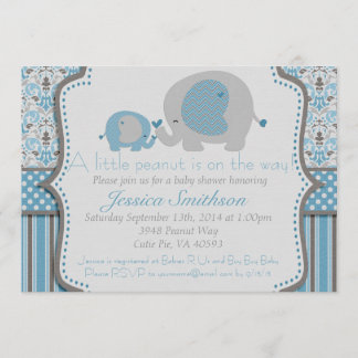 Invitation au Baby shower des éléphants bleus et g