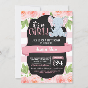 Invitation au Baby shower des éléphants floraux -