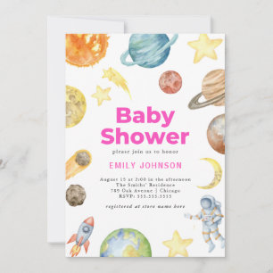 Invitation au Baby shower des filles de l'espace e