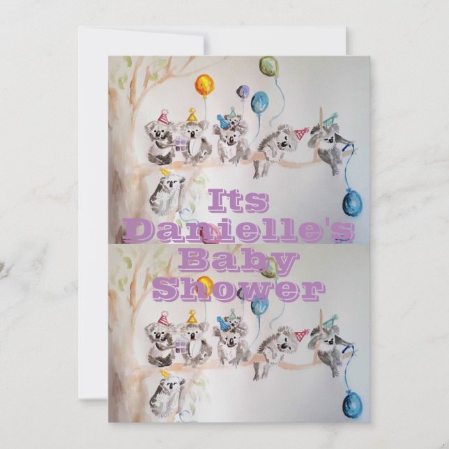 Invitation au Baby shower des filles Koala Art Wat (Devant)