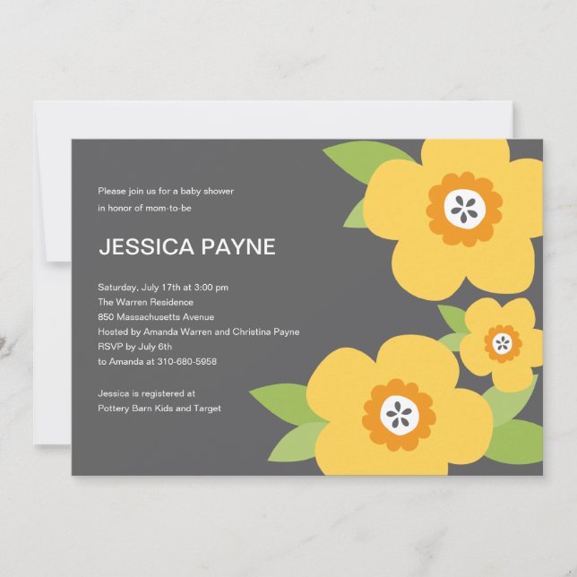 Invitation au Baby shower des fleurs modernes (Devant)