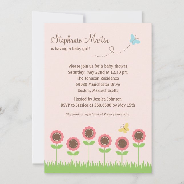 Invitation au Baby shower des fleurs précieuses (Devant)