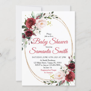 Invitation au Baby shower des fleurs rouges