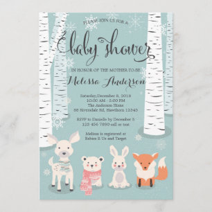invitation au baby shower des forêts d'hiver, anim