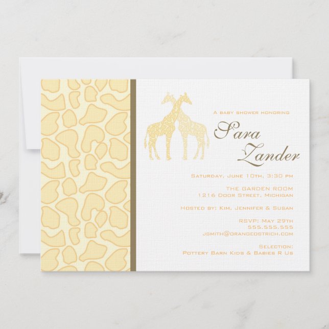 Invitation au Baby shower des Giraffes jumelles (Devant)