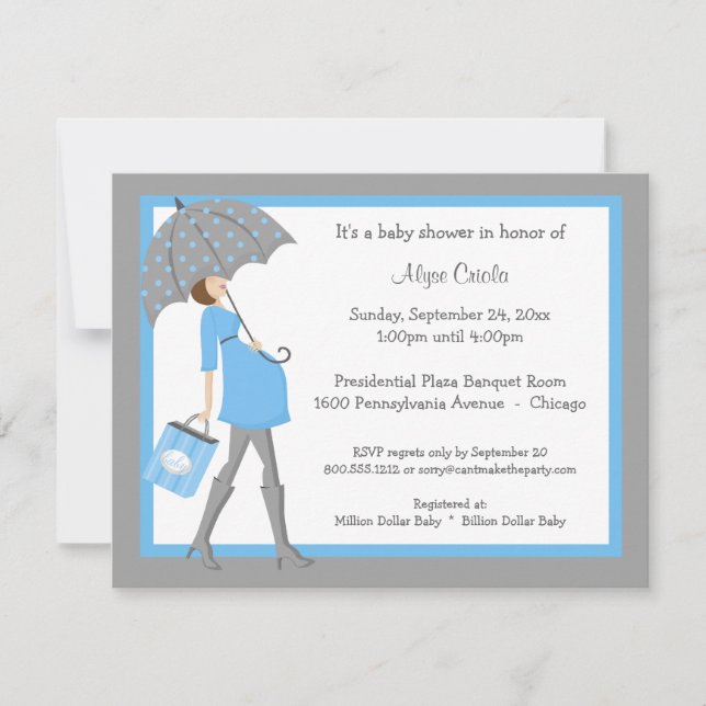 Invitation Au Baby shower Des Magasins Bleus Et Gr (Devant)