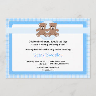 Invitation au Baby shower des ours en peluche - Ju