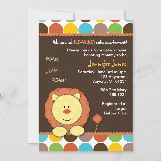 Invitation au Baby shower des points de lion rugis (Devant)