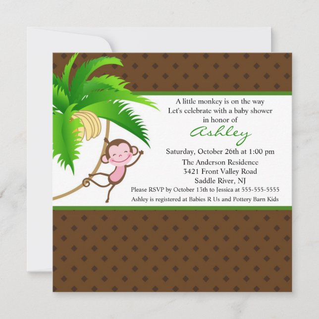 Invitation au Baby shower des singes de Little Saf (Devant)