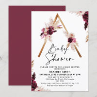 Invitation au Baby shower d'herbe Maroon Boho Pamp