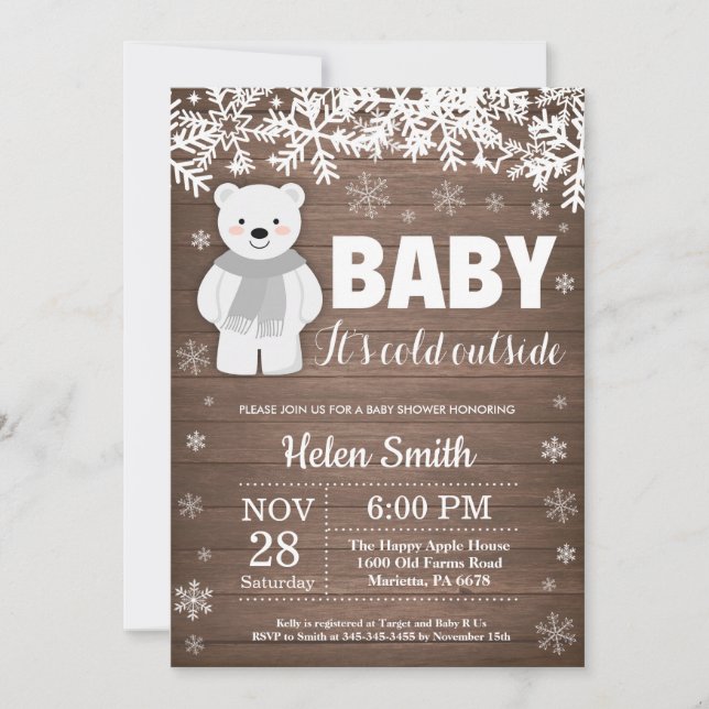 Invitation au Baby shower d'hiver de l'ours polair (Devant)