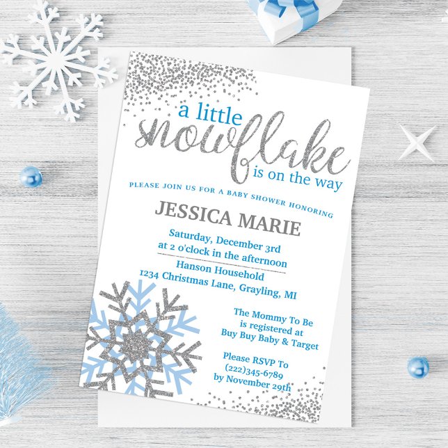 Invitation au Baby shower d'hiver - Flocon de neig (Créateur téléchargé)