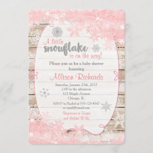 invitation au baby shower d'hiver rose et argent