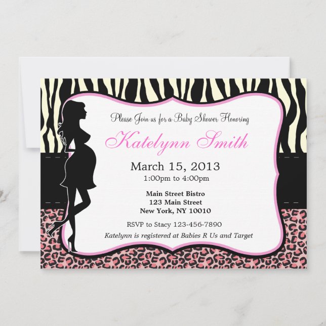 Invitation au Baby shower d'impression Leopard et  (Devant)