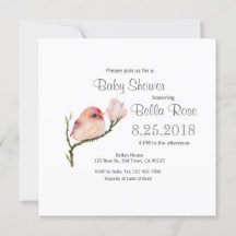 Invitation au Baby shower d'oiseaux de sépoll blan
