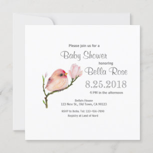 Invitation au Baby shower d'oiseaux de sépoll blan