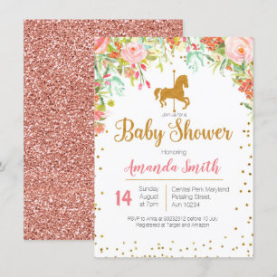 Invitation au Baby shower d'or Carousel Rose