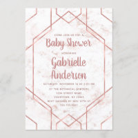 Invitation au Baby shower d'or en marbre et Rose