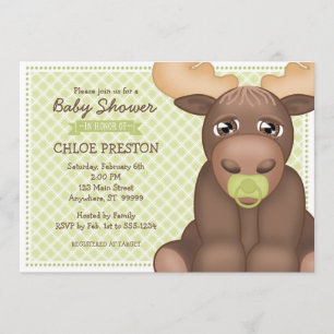 Invitation au Baby shower d'orignal - Vert et Brow