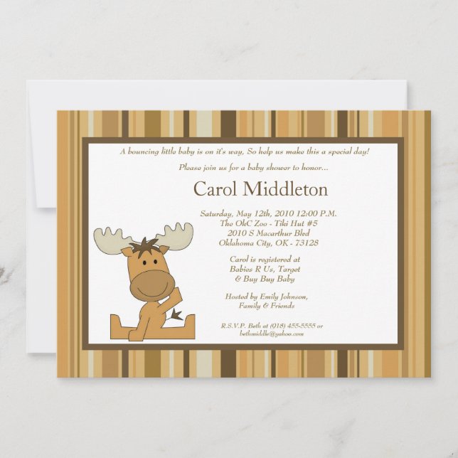 Invitation au Baby shower d'orignaux de bois Brown (Devant)
