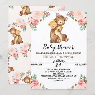 Invitation au Baby shower d'ours d'aquarelle