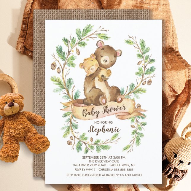 Invitation au Baby shower d'ours de bois doux (Créateur téléchargé)