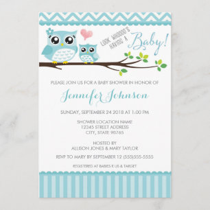 Invitation au Baby shower d'Owl Chevron bleu Gar