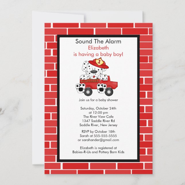 Invitation au Baby shower du camion-citerne Dalmat (Devant)