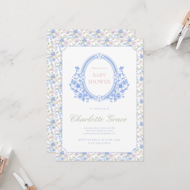 Invitation au Baby shower du grand-millénaire avec (Devant/Arrière en situation)