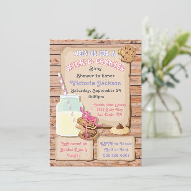Invitation au Baby shower du lait et des biscuits (Debout devant)
